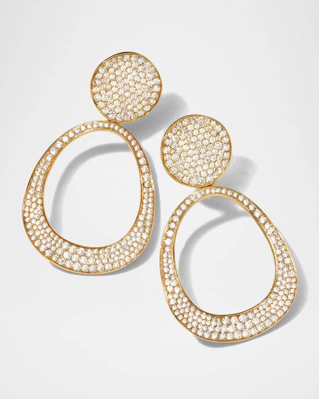 18K Yellow Gold Stardust Open Oval Snowman Diamond Post Earrings